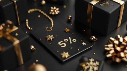 Black Friday Sale with Golden Decorations and a 5% Off Tag