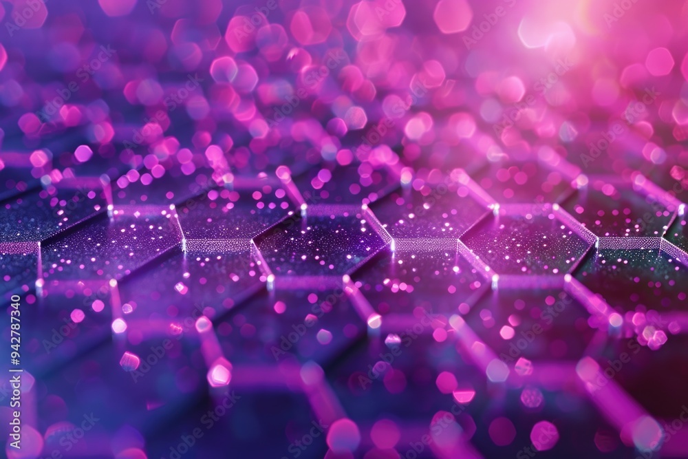 Poster close-up shot of a computer keyboard with purple lights, ideal for technology or innovation-themed d