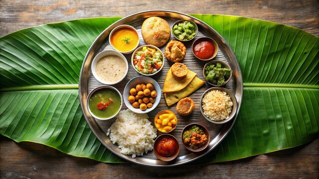 Traditional Navratri upwas thali with fasting food served on a banana leaf
