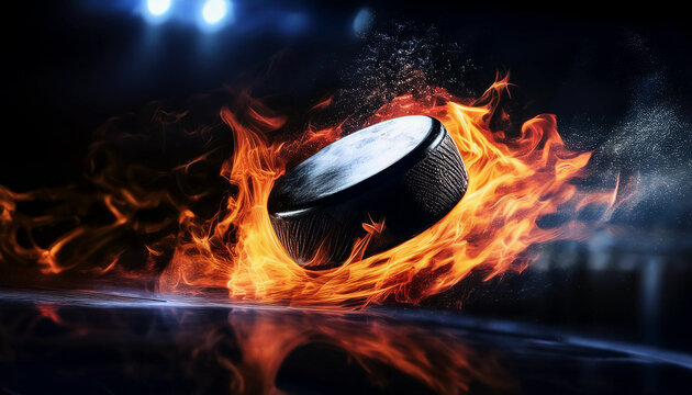 hockey puck With Red Hot Flames