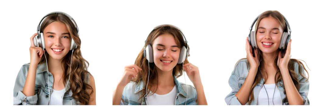 Girl with headphones on transparent background
