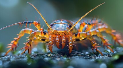 Fototapeta premium A close-up of a large, vividly colored spotted insect with orange and black coloration.