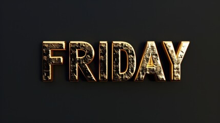 3D Gold Text "Friday" on a Black Background