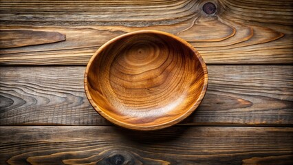 Top view of a handcrafted empty wooden bowl on a plain wooden surface showcasing rustic handmade craftsmanship and natural beauty