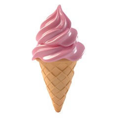 3D rendering icon strawberry ice cream cone illustration PNG. cartoon minimal style on transparent isolated background.