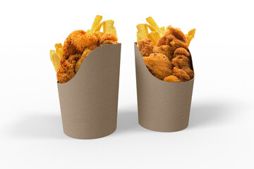 paper box for fast food package on a white background, mock up, 3d illustration, 3d rendering
