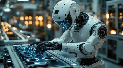 Fototapeta premium Industrial Robot Working on Assembly Line