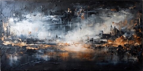 Abstract black acrylic paint on canvas with rich texture and depth