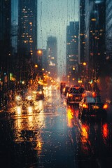 Obraz premium Rainy Night in the City: Neon Lights and Reflections