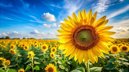 Fototapeta premium Vibrant sunflower blooming in a sunny field, showcasing its yellow petals and vibrant beauty