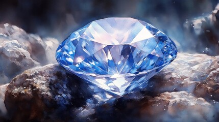 Fototapeta premium A stunning blue diamond reflects light in a mesmerizing way, showcasing its exquisite brilliance and captivating beauty.