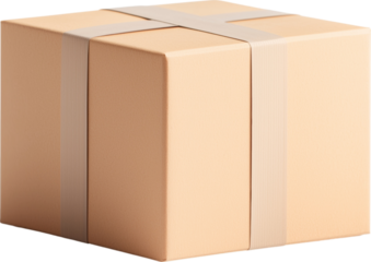 A simple, unmarked cardboard box isolated on transparent background.