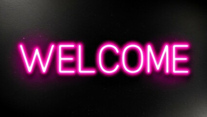 Naklejka premium neon backlit style of the word welcome on a black grainy background