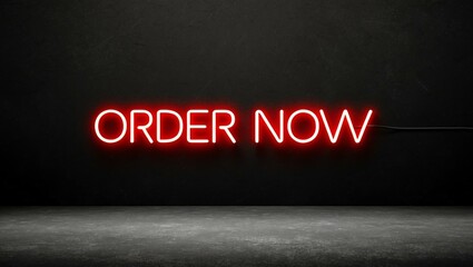 Obraz premium neon backlit style of the word order now on a black grainy background