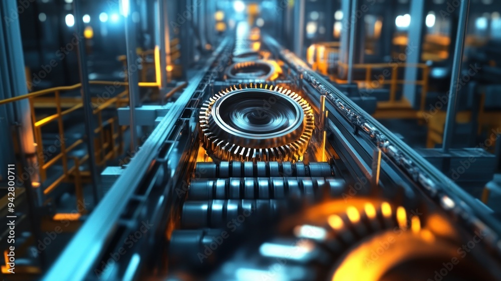 Aufkleber industrial machine with gears and conveyors in a factory setting