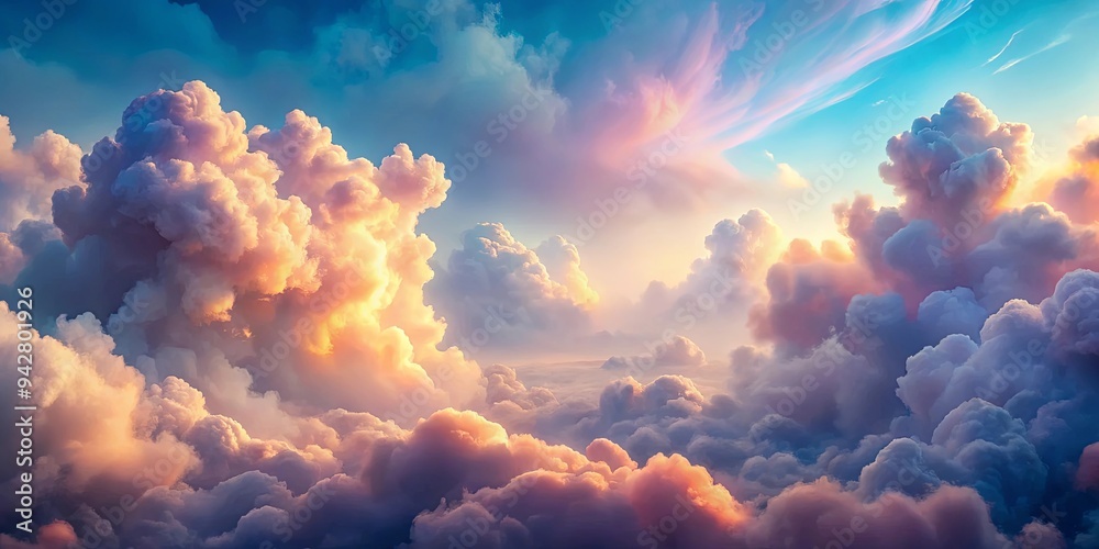 Wall mural Abstract clouds floating in a dreamy and mystical background, with soft fluffy textures and ethereal atmosphere