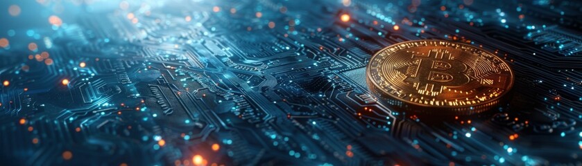 Obraz premium Bitcoin icon embedded in a digital globe made of encryption codes, symbolizing global cryptocurrency security, [Bitcoin], [global security].
