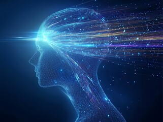 Fototapeta premium Concept of digitization of business processes and modern technology. Digital transformation. 3d illustration. Brainstorm