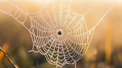 Dew-Covered Spiderweb with a Single Drop in the Center