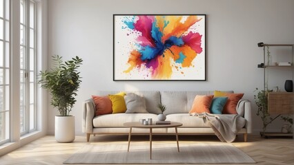 Modern Living Room Interior with Abstract Artwork and Neutral Tones