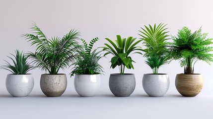 Obraz premium Set of Green Plants in Potted for Interior Decoration