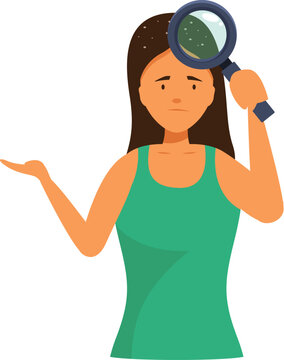 woman examining scalp with magnifying glass clip art preview