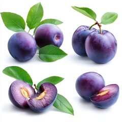 Fresh ripe plums isolated on white background.