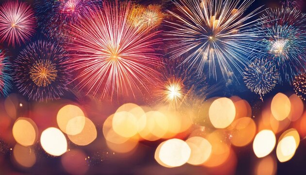 Fuegos artificiales de colores con destellos y luces