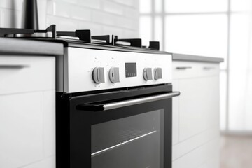 Fototapeta premium Modern Gas Oven in Bright White Kitchen