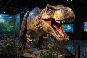 Fototapeta premium Tyrannosaurus Rex Dinosaur Exhibit with Open Mouth