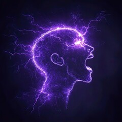 Obraz premium A Profile of a Human Head Composed of Purple Lightning