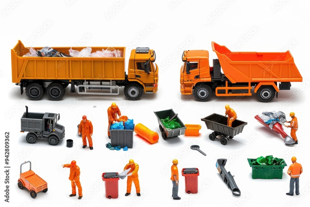 Poster a group of toy figures dressed as construction workers, suitable for use in illustrations about buil