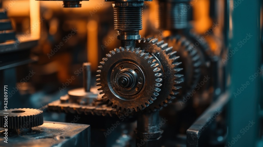 Aufkleber Close-up of Interlocking Gears in a Machine