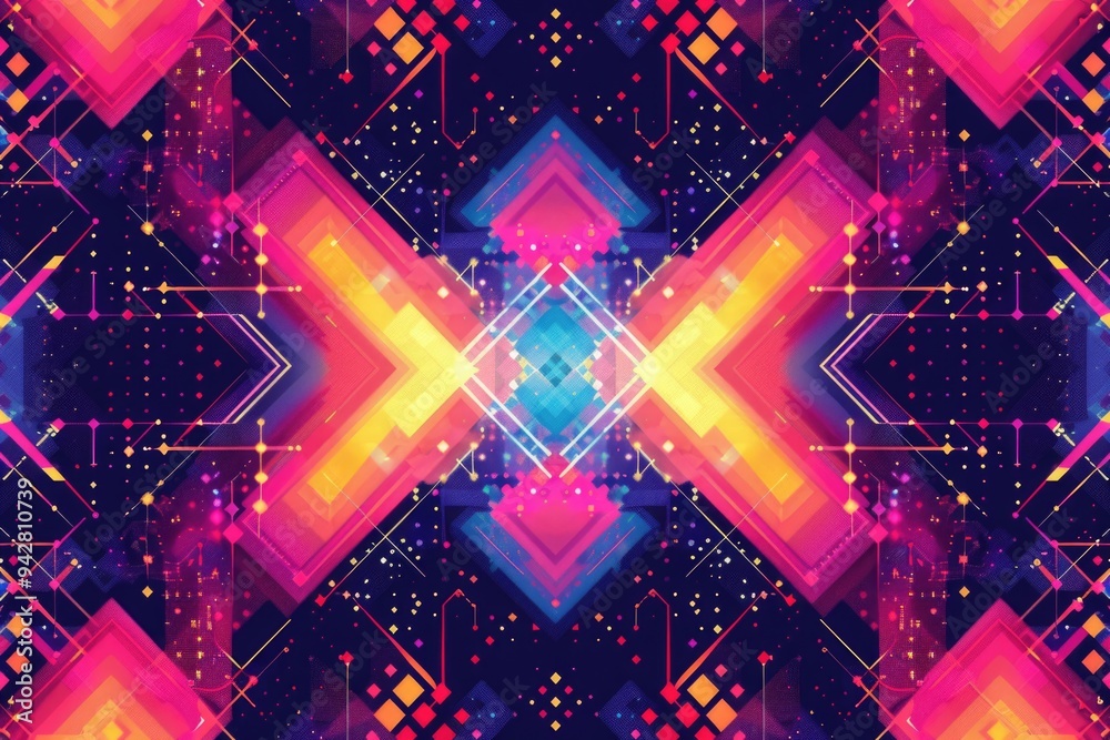 Poster a colorful geometric design featuring stars and squares