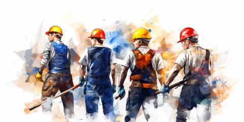 Vibrant Watercolor Tribute to Hardworking Professionals: AI-Generated Art Celebrating Labor Day and Skilled Workers. Abstract Composition of Dedicated Technicians and Craftsmen, Perfect for Marketing 