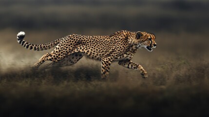 Cheetah Running Through Grass with a Blurred Background