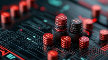 Close-up view of intricate electronic components on a circuit board, showcasing vibrant colors and detailed patterns.