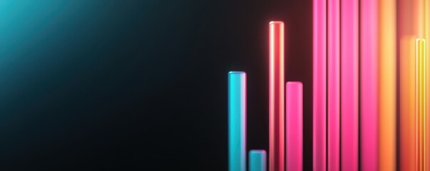 Fototapeta premium Vibrant energy bars in neon colors rise against a dark backdrop, symbolizing growth and dynamic progress in technology and creativity.
