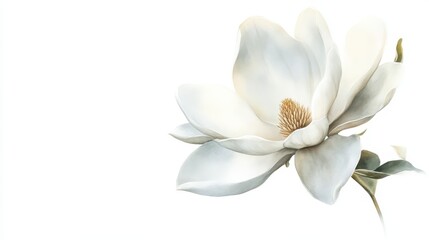 Obraz premium Delicate white magnolia flower on a soft background, symbolizing purity, beauty, and elegance in nature.