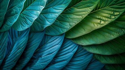 Obraz premium Abstract leaves create a unique wallpaper, a design that showcases natural colors. Green artwork, a depiction of leaf patterns.