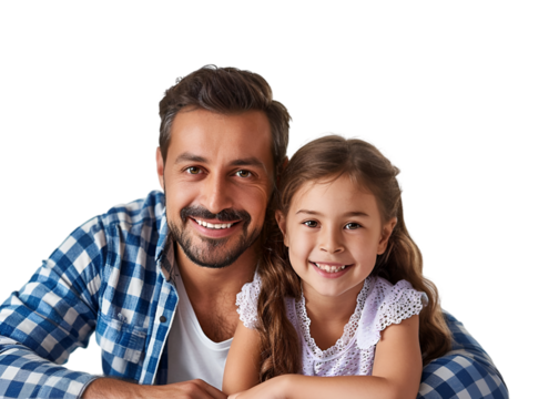 Father and child with laptop on transparent background
