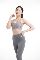 Beautiful young asian sport woman with sportswear ready for exercise on white background, Advertising sportswear and yoga wear, Healthy lifestyle, sport.