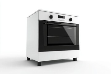 Obraz premium Sleek black and white electric oven with a minimalistic design, standing in a modern kitchen setting, ready for cooking.