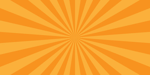 Obraz premium Minimal sunrise radiate striped geometric circus light orange sunburst ray vector backdrop texture background. orange and red retro poster shine spiral template design. 