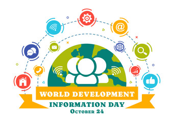 World Development Information Day Vector Illustration on October 24th with Telecommunication And Society to Mobilize Public Opinion in a Background