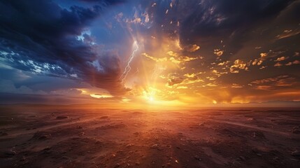 Obraz premium Thunderstorm reveals an abstract power in the sky. Lightning strikes, lighting up the dark clouds.