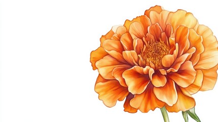 Vibrant orange marigold flower illustration, showcasing intricate petals and detailed center against a clean white background.
