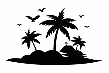 Silhouette Tropical Islands with Palm Tree.Tropical Islands Silhouette, Palm Tree 