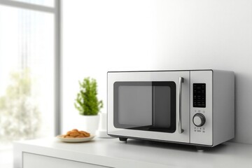 Fototapeta premium Modern microwave in bright kitchen setting