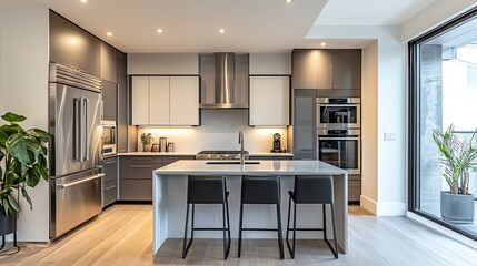 A modern kitchen with sleek cabinets